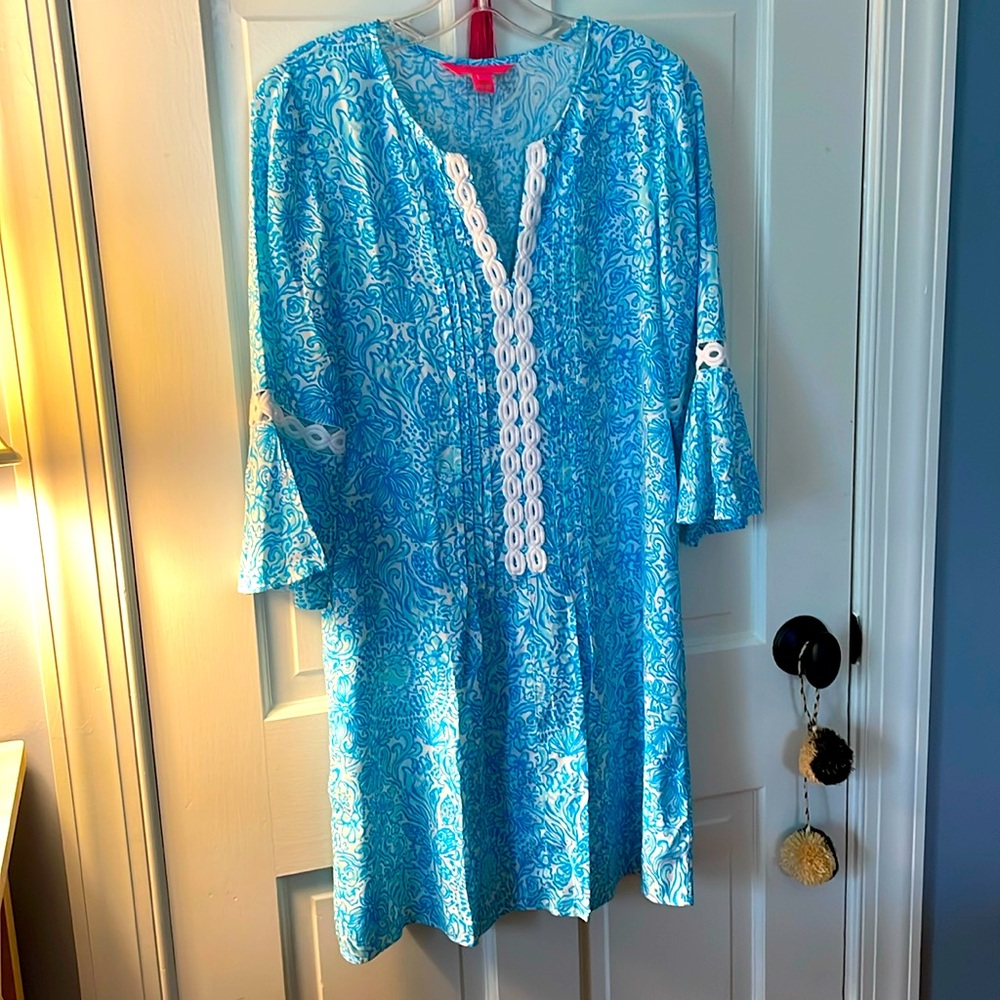 Fun, flirty, feminine Lilly, Pulitzer, turquoise & white retro resort dress S 💕